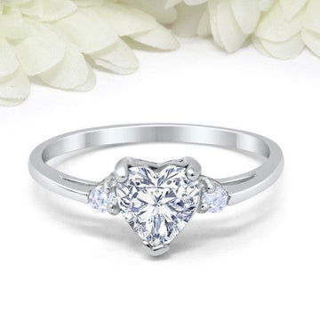 Mood Ring with Lovely Heart Design AAA Cubic Zirconia Crystals Prong Setting Silver Colour Ring - The Jewellery Supermarket